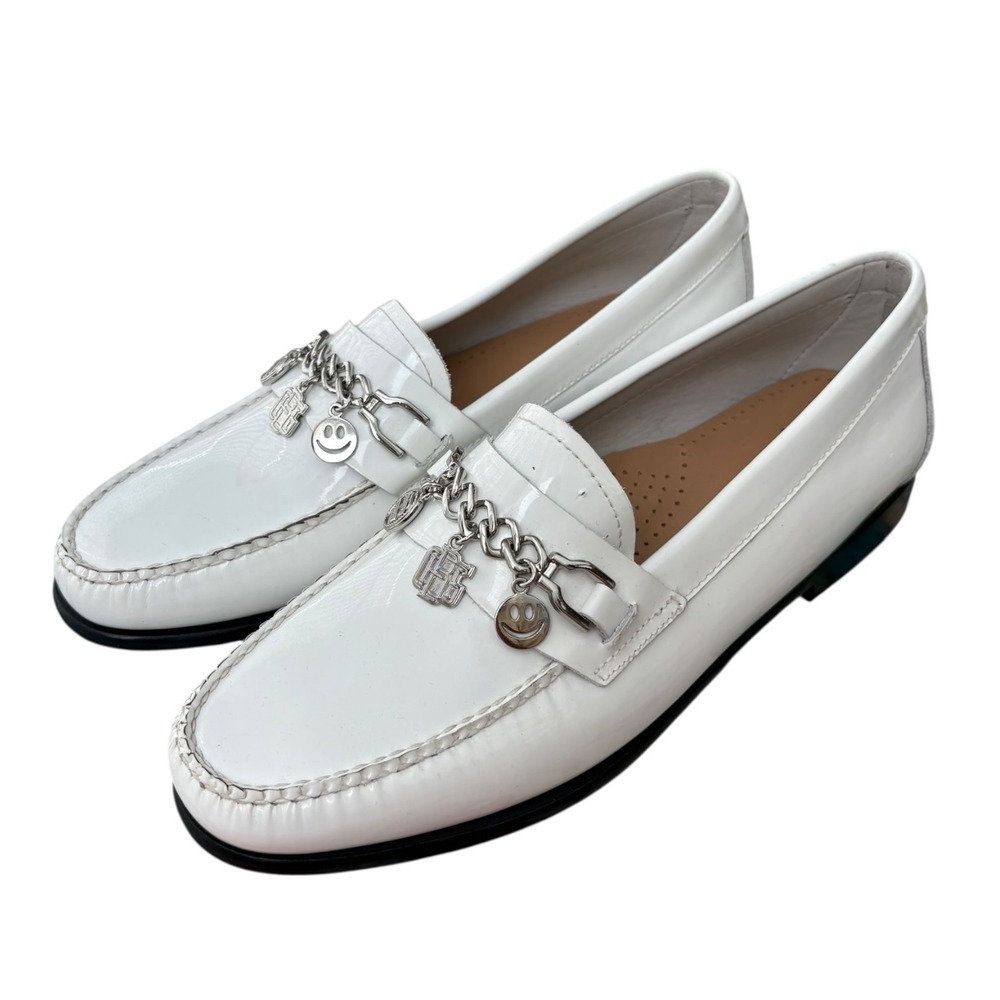 G.H. Bass Weejuns Loafers Whitney Charm Chain White Patent Leather Women's 10M